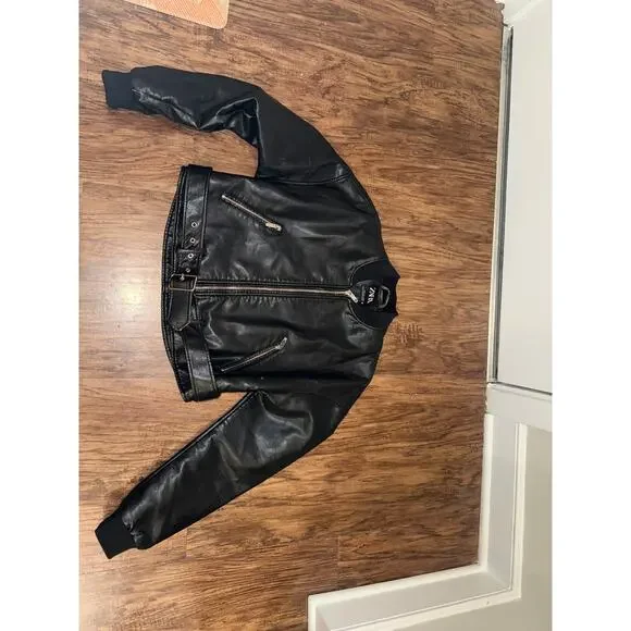 Zara Faux Leather Cropped Bomber Jacket Women Black Belted Moto Style - Picture 15 of 17